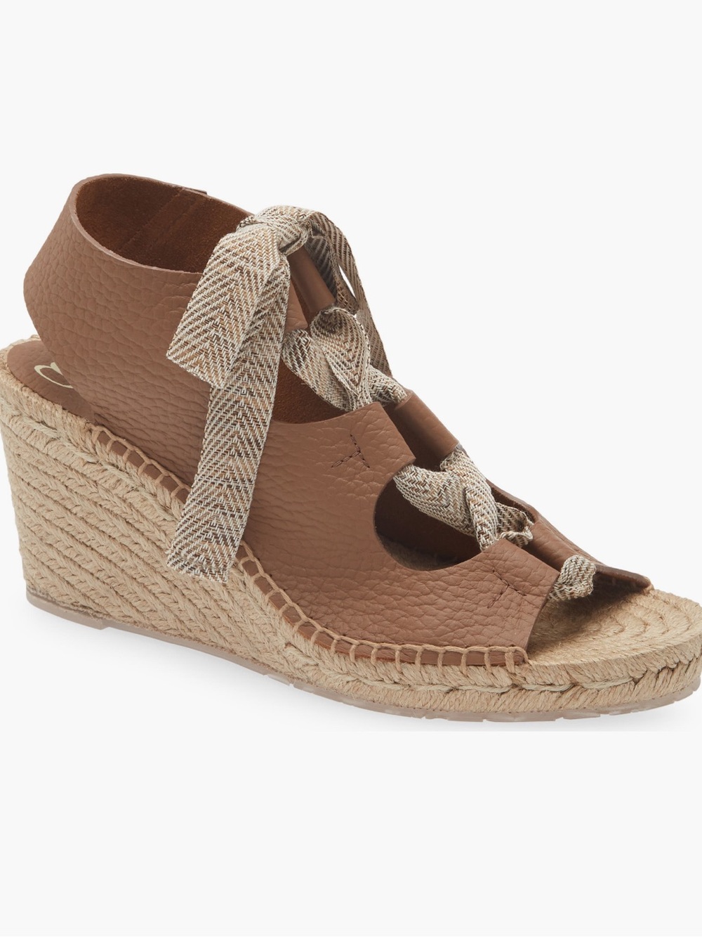 Wedge Espadrille Sandal in Brown with Braided Tie